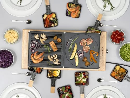 KLAMER Raclette Grill für 8 Personen mit Holzgestell und ILAG Beschichtung – Bild 3