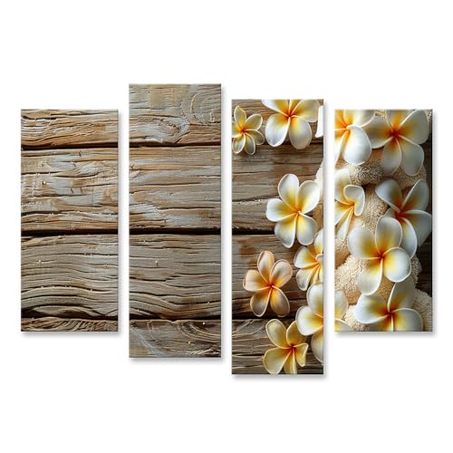Tableau sur toile fleurs pour illuminer un mur sombre avec effet bois artistique