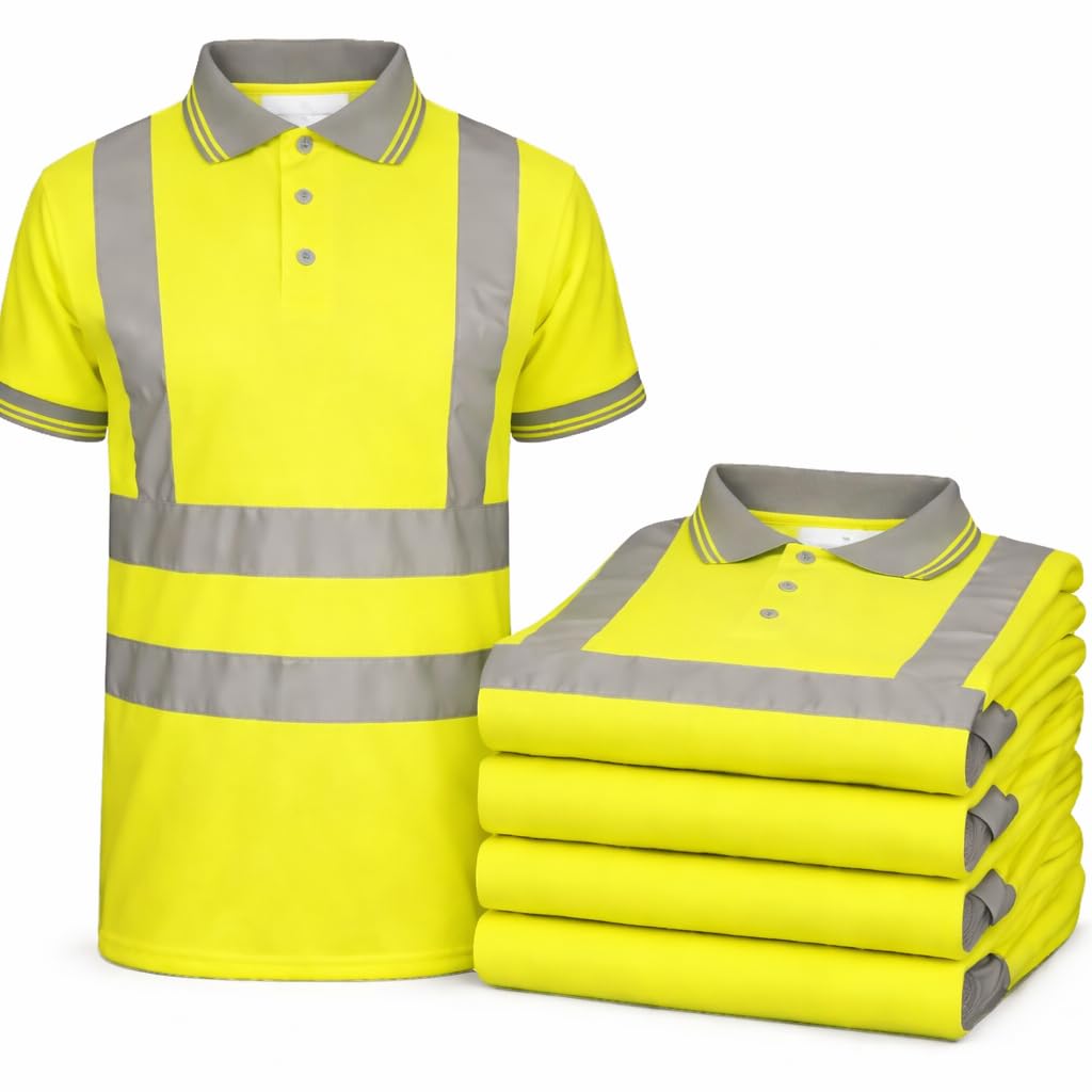Hi Vis Polo Shirts Pack of 5 High Visibility Workwear Safety Polo T-Shirts for Men Orange, Yellow, (UK, Alpha, M, Regular, Regular, Yellow)