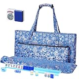 TIASUSAN American Mahjong Game Set, 166 Engraved Blue Tiles, Mahjong Bag and Entire Accessories, 4 Racks, Mahjong Tiles Set for Beginners