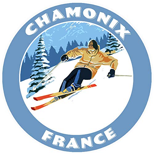 Chamonix France Ski Resort Yellow Skiier Decal Badge