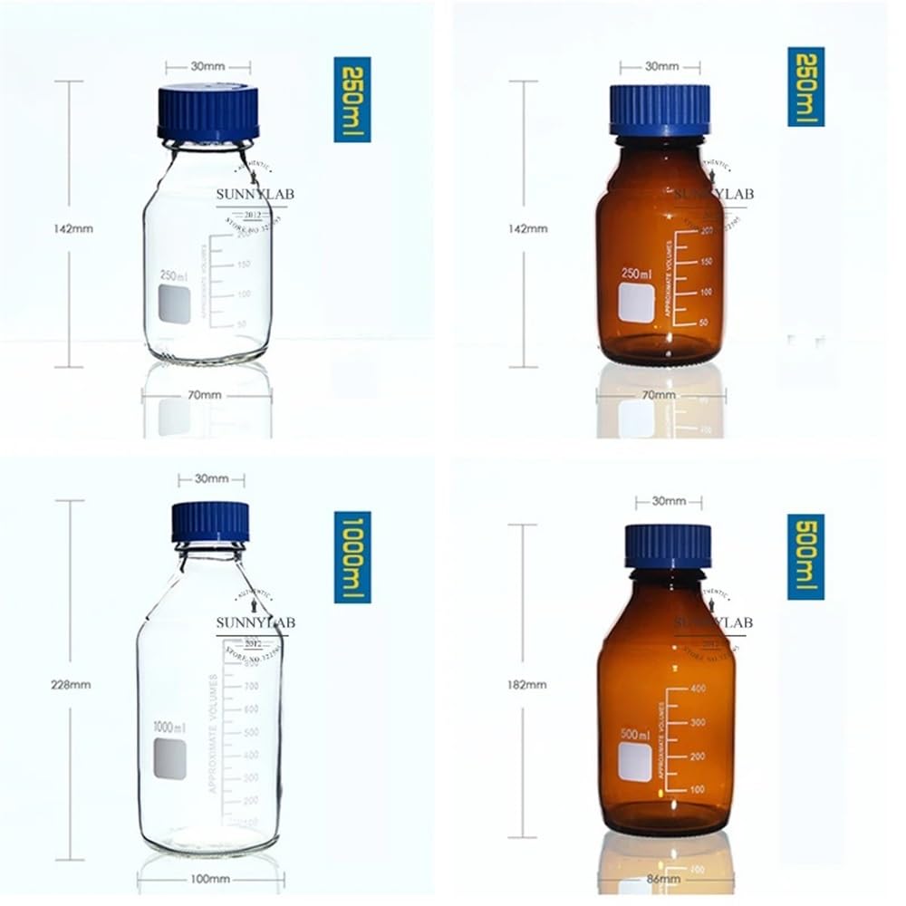 Laborausstattung und -bedarf 25 ml bis 1000 Laborflasche, transparent/braun, mit Schraubverschluss, versiegelte Flasche, Glas-Laborflasche
