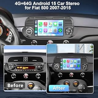 4+64G Android 15 Car Stereo for Fiat 500 (2007-2015) Wireless CarPlay & Android Auto &MIrror Link, 7 Inch 1280 * 720 IPS Touch Screen With GPS Navigation Bluotooth 5GWIFI Free Backup Camera FM Radio