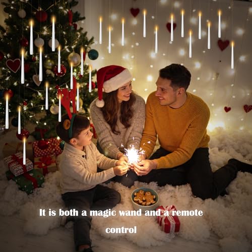 Image of kakoya Flameless Floating Candles with Wand,36 Pcs Magic LED Hanging Taper Candles,Flickering Battery Operated Taper Candle with Wand Remote for Halloween Decorations Best Gift(White)