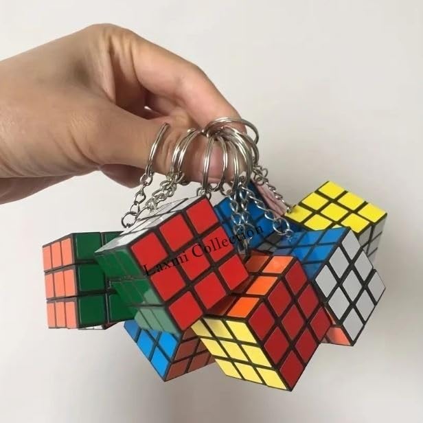 Laxmi Collection Mini Cube Keyrings Key Chains for Kids Boys Girls Children and Adults Birthday Return Gifts in Bulk Pinata Filler-Multicolor
