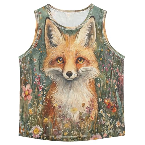 Fox Butterfly Flowers Watercolor Boys Tank Tops Toddler Boys' Assorted Sleeveless Tank Tops for Boys,3T