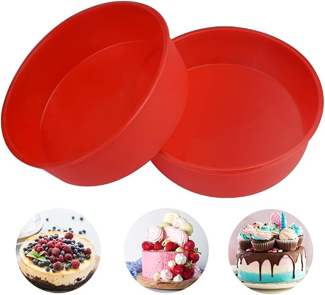 WANTOUCH 2 PCS Silicone Cake Tins for Baking 7.5inch Silicone Cake Mould Non-Stick & Quick Release Baking Tins Cake Pan Baking Moulds Tray for Layer Cake, Cheesecake, Rainbow Cake and Chiffon Cake