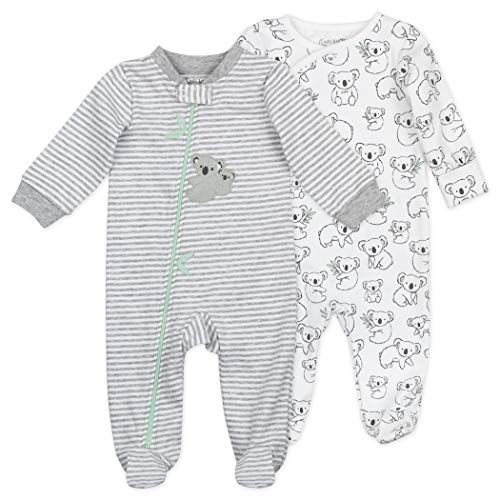 Organic Cotton 2-Pack Footed Sleep & Play in Gray Koala Prints, Baby Boy Girl