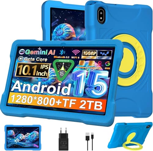 Tablette 10 Pouces avec 30Go RAM+TF 2To,Octa-Core 2.0 GHz/GMS, Gemini AI/Widevine L1/Éducative,5G WiFi/Bluetooth 5.0,5MP+8MP/FHD IPS,Newest Tablette Android 15 avec EVA...