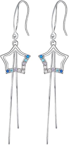 J.MUEN Boucles d'oreilles Lune et Étoile Pompon, Argent Sterling 925 Femme Asymé