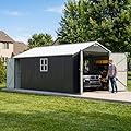 Patiowell 12x20 FT Outdoor Storage Shed, Large Metal Garden Shed with Lockable Doors & Windows, Waterproof Reinforced Tool Shed with Side Door & Air Vents for Cars Trucks Boats, Black