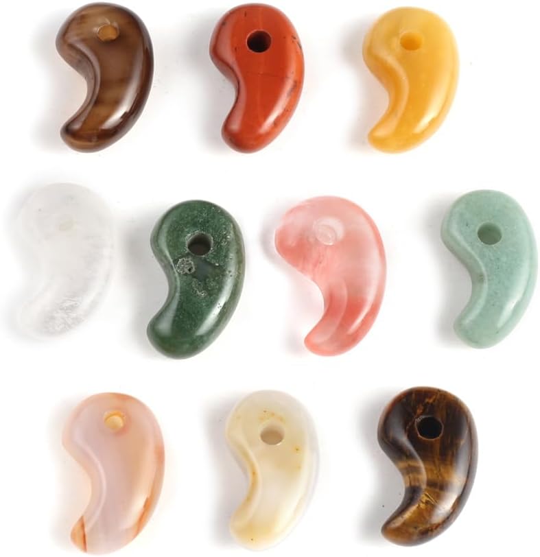 10pcs Natural Stone Pendant Rose Quartzs Unakite Comma Shape Charm for Jewelry Making DIY Accessories Fit Necklaces(Mixed Colors)