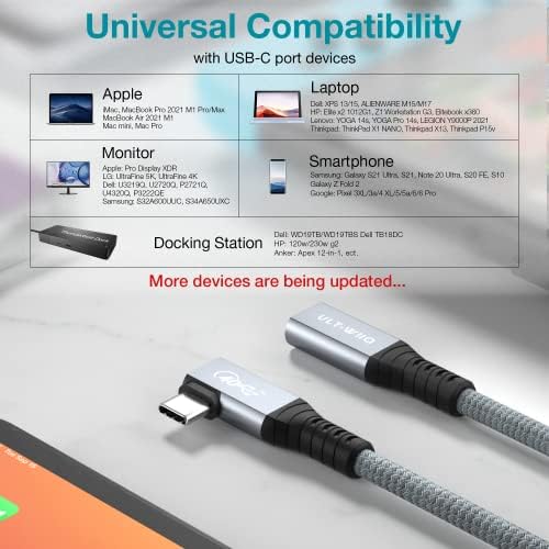 Right Angle USB4 Extension Cable, 40Gbps & 100W 90 Degree USB C Data Cable, Thunderbolt 3/4 Extension Cable, Support 8K/6K@60Hz or Dual 4K Video for Thunderbolt Dock, Mac Studio, XPS, Intel NUC