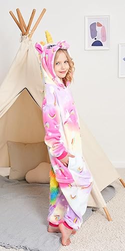 Vista 5 de Kids Unicorn Onesie Animal Pajamas Halloween Cosplay Costume Sleepwear Gift for Girls