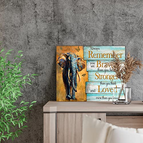 Seeqoco Elephant Canvas Wall Art Always Remember Inspiritional Quotes Framed Rustic Artwork Ready To Hang For Living Room Bedroom Bathroom Home Decor 12X16 Inch #TOP1