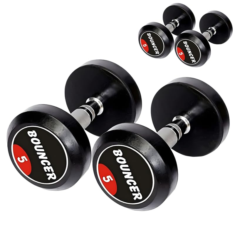 Gym Care Bouncer Dumbbells Set for Home Gym 5 kg Cast Iron Handle 1 pair Dumbbells set fo Fitness Gym set Home Workout I Anti Skid Round Shape Rubber Dumbbell (5 kg x 2)-10 kg set (B0CTC642LW) Amazon Price History, Amazon Price Tracker