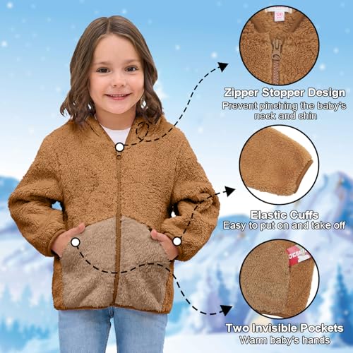 Image of Toddler Girls Boys Fleece Hoody Jacket Zip Up Teddy Coat Warm Winter Outwear