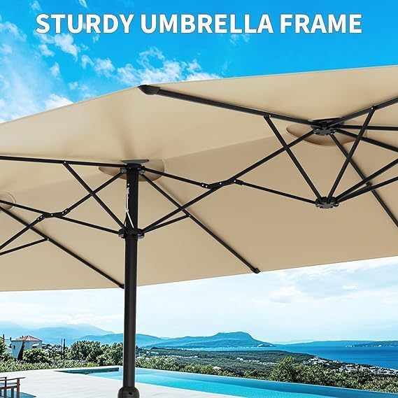 13ft Outdoor Market Umbrella Double-Sided Twin Large Patio Umbrella 99% UV Protection Fade Resistant With Crank Handle, Patio Table Umbrella, Pool Umbrella