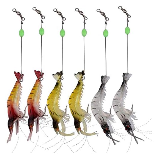 Appâts de crevettes artificiels, appâts Doux pour crevettes leurres de pêche Appâts artificiels Lumineux (3 Colors /6 pcs)