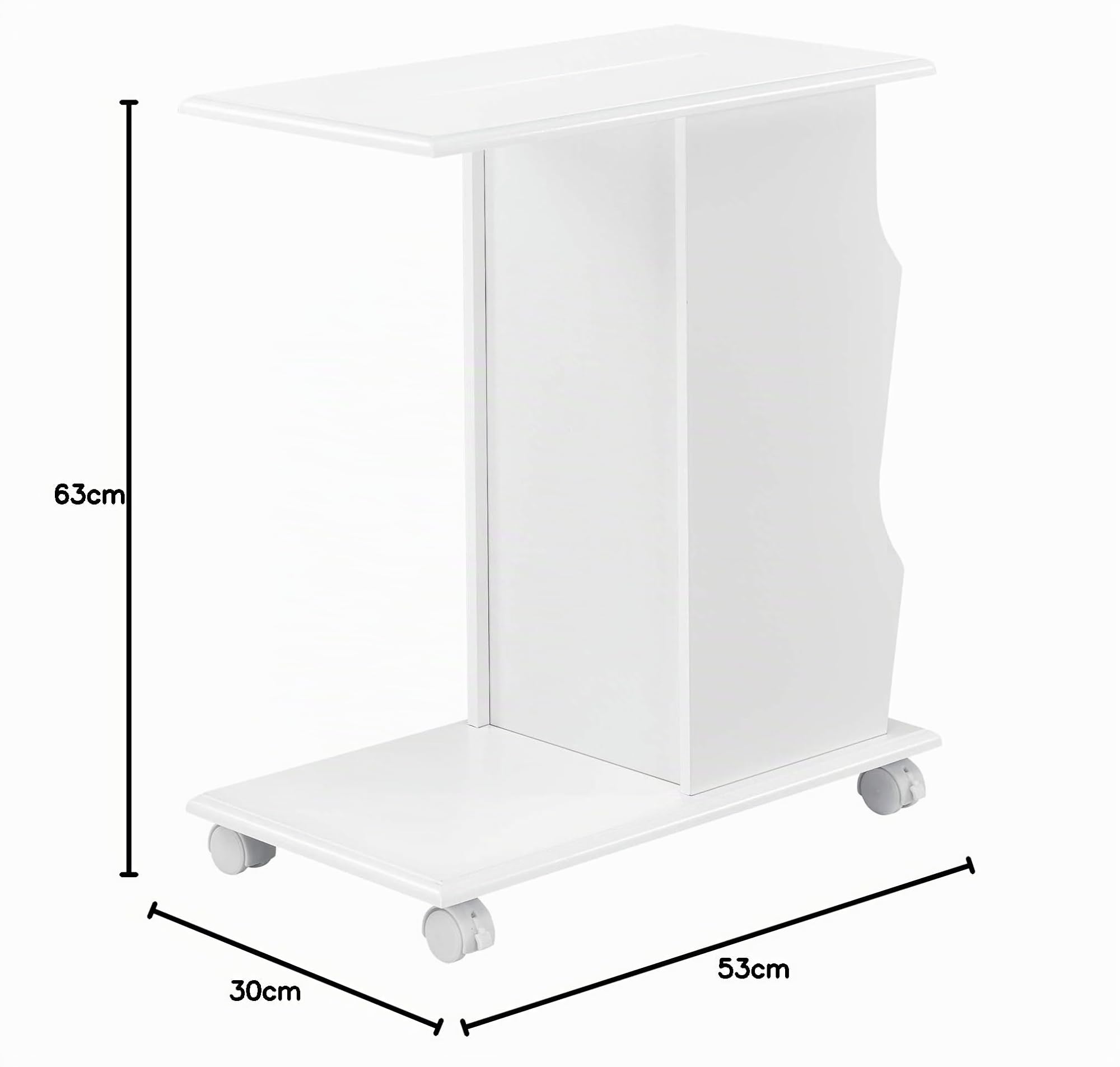 [en.casa] Tavolino Laterale da Divano Mobiletto con Rotelle Ripiani e Porta Riviste Tavolo Basso con Design a C 53 x 30 x 63 cm Bianco