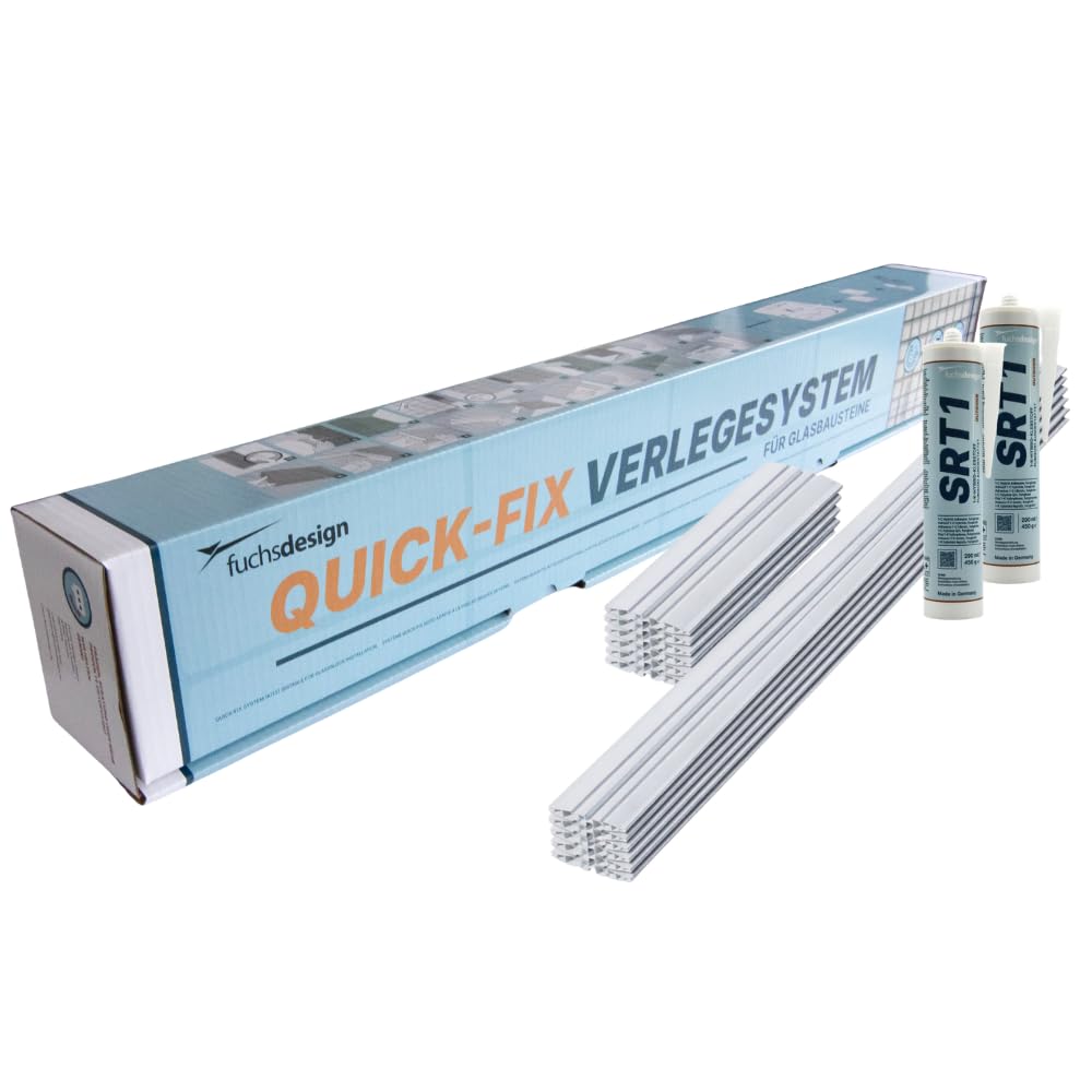 QUICK-FIX sistema para la colocación para 25 bloques de vidrio (19x19x8 cm) adecuado para el uso en el exterior - instalación rápida y fácil de bloques de vidrio
