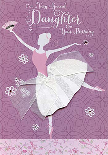 Designer Greetings Ballet Dancer with Tip On 3D Tutu and White Ribbon Hand Decorated Designer Boutique Keepsake Birthday Card for Daughter