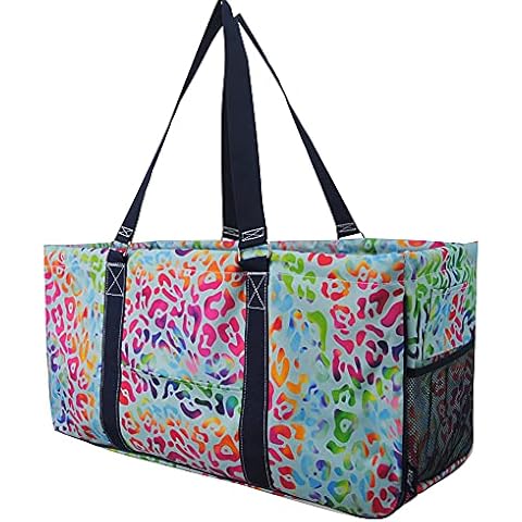 NGIL Extra Large Utility Tote Bag Reusable Grocery Bags for Storage Picnic Beach, Rainbow Cheetah-navy, L Cover