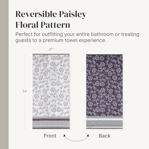 Image of Modern Threads 6 Piece Bath Towel Set - Bathroom Set with 2 Bath Towels, 2 Hand Towels, and 2 Wash Cloths - 100% Cotton, Super Absorbent & Extra Soft - Reversible Floral Trail (Purple)