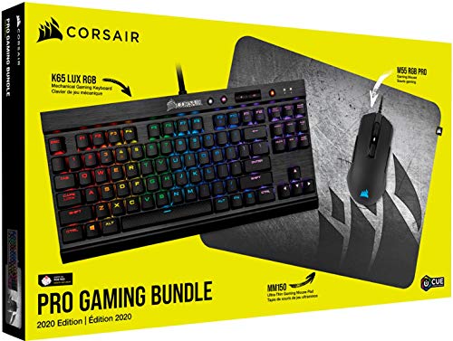 Corsair Pro Gaming Bundle New 2020 Edition: K65 LUX RGB Keyboard, M55 RGB PRO Mouse & Gaming Mouse Pad