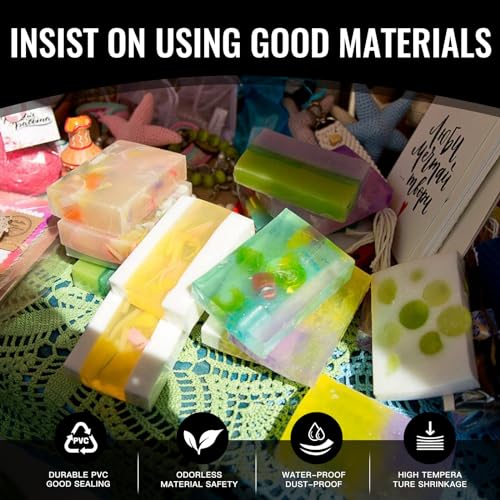 Image of 200 pcs 5x6 inch PVC Clear Heat Shrink Wrap Bags Film Bags for Small Gifts Bottles Soap Bath Bombs Candles DIY Handmade Crafts Packaging
