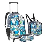 Mochila Infantil Rodinha Player On com Lancheira e Estojo Azul