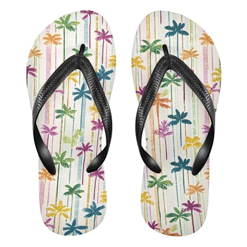 ALAZA Colorful Doodle Palm Tree Flip Flops for Women Fashion Beach Slippers Comfort Mens Flip Flops Non-Slip Rubber Shower Slippers Sandal for Hotel Travel Sport,XS