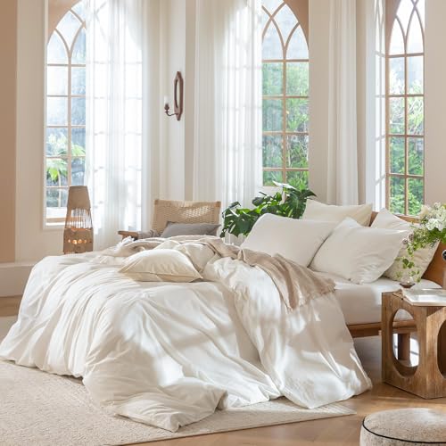 Image of MooMee Duvet Cover Set 100% Washed Cotton Linen Like Super King Plus | Relaxed Linen-like Texture. Soft, Breathable & Long-lasting Comfort. Lightweight. Hidden Zipper with 8 Interior Corner Ties