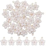 30pcs Flower Charms for Jewelry Making, Small Flower Enamel Charm, Jewelry Charm for Bracelets, Necklace, Earring, Jewelrys Making Findings, Purse Keychains, DIY Crafts, Handmade Accessories(White)