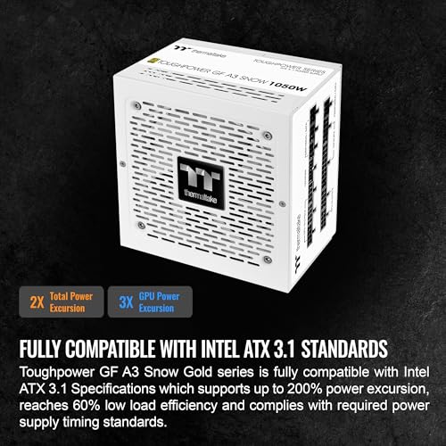 Image of Thermaltake Toughpower GF A3 Snow Edition 1050W 80+ Gold Full Modular SLI /Crossfire Ready ATX 3.1 Power Supply; PCI-E 5.1 600W 12V-2x6 Connector Included; PS-TPD-1050FNFAGU-N; 10 Year Warranty
