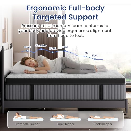 Image of BedStory Medium Firm Queen Mattress 14 Inch, Deep Sleep Hybrid Mattresses 7-Zone Pain Relief - Medium Firm Bed in a Box - Fiberglass Free, CertiPUR-US Certified