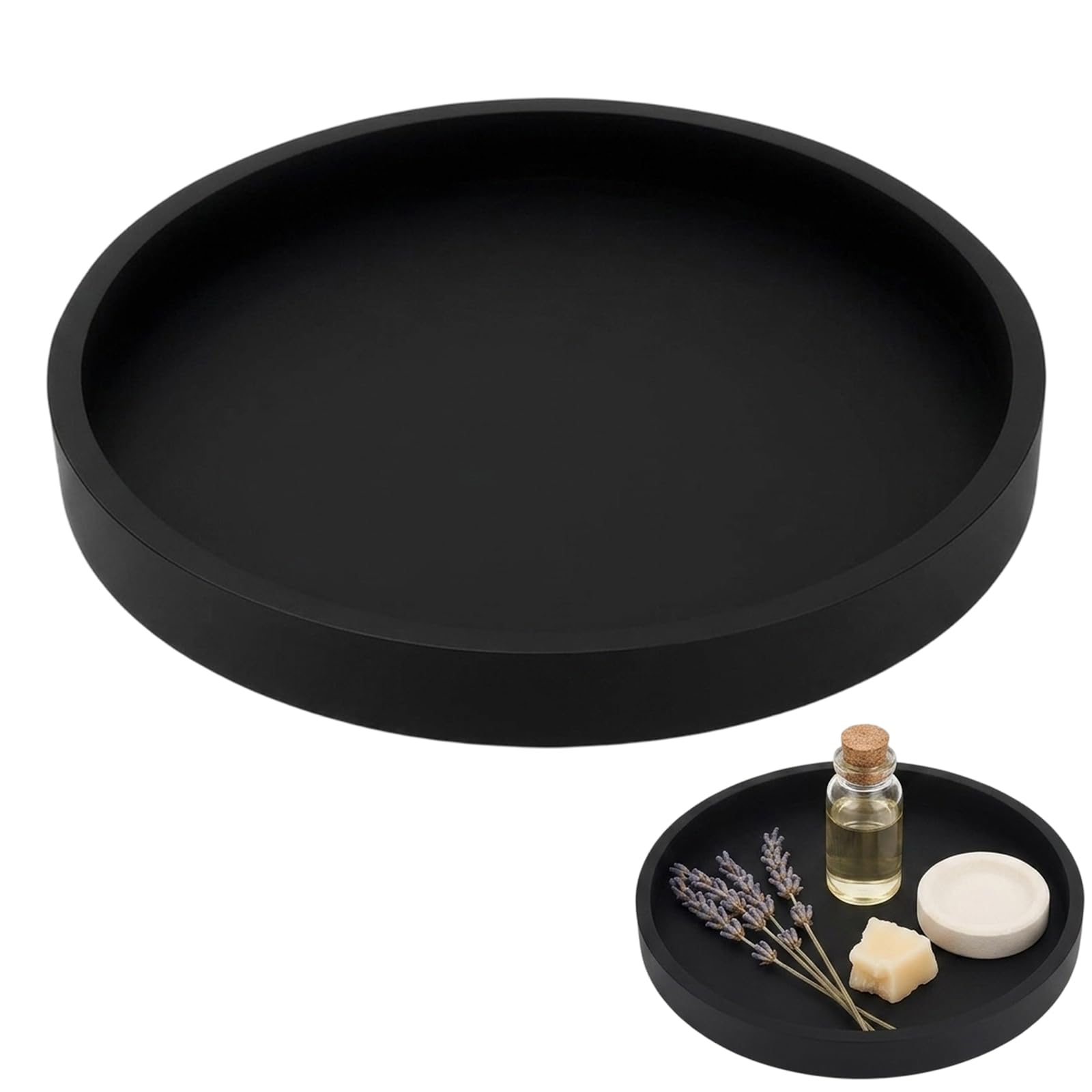 Black tray decorative, Decorative Black Bath Tray, 18cm Round Vanity Tray for Bathroom Organisation,decorative Elegant Round Tray for Organising,Round Tray for Home Decor
