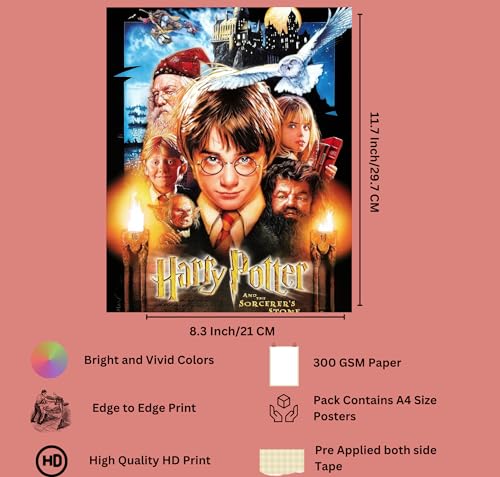 Image of Harry Potter Poster A4 - Harry Potter Merchandise - Harry potter Accessories - Harry Potter Posters for Wall - Harry Potter Stickers for room decor - harry potter gifts Goodies - Set of 8