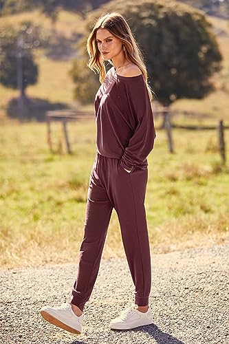 PRETTYGARDEN Women's Fall 2 Piece Lounge Set Long Sleeve Tops Ribbed Pants Spring Matching Sweatsuit Travel Outfits Clothes