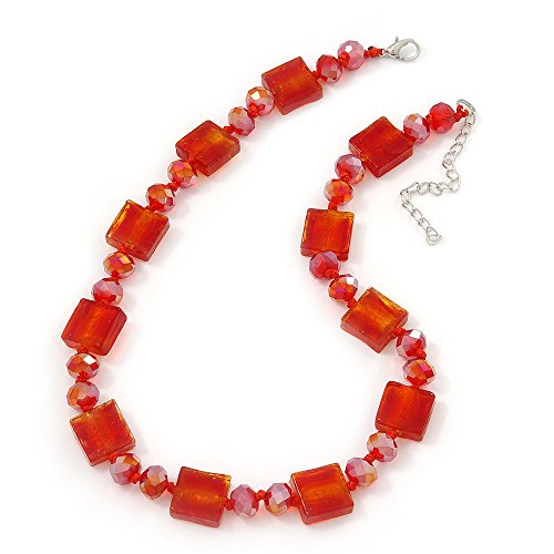 Collier en perles de verre Avalaya création géométrique rouge carotte unique