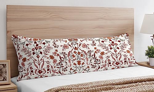 Image of Sweet Jojo Designs Ivory Orange Boho Vintage Floral Women Girl Body Pillow Cover Case Decorative Accent Long Couch Kids Bed Pregnancy Pillowcase 54x20 - Bohemian Wildflower Botanical Farmhouse Fringe