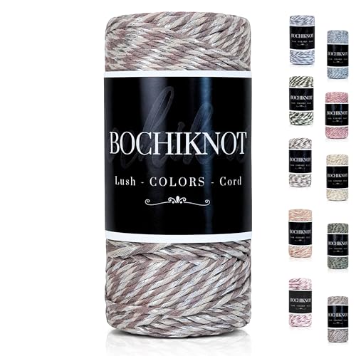 BOCHIKNOT Metallic Macrame Cord - 3mm x 165yds, Spun with Gold/Silver Thread, Ideal for Macrame Crafts - Buttermilk Shimmer