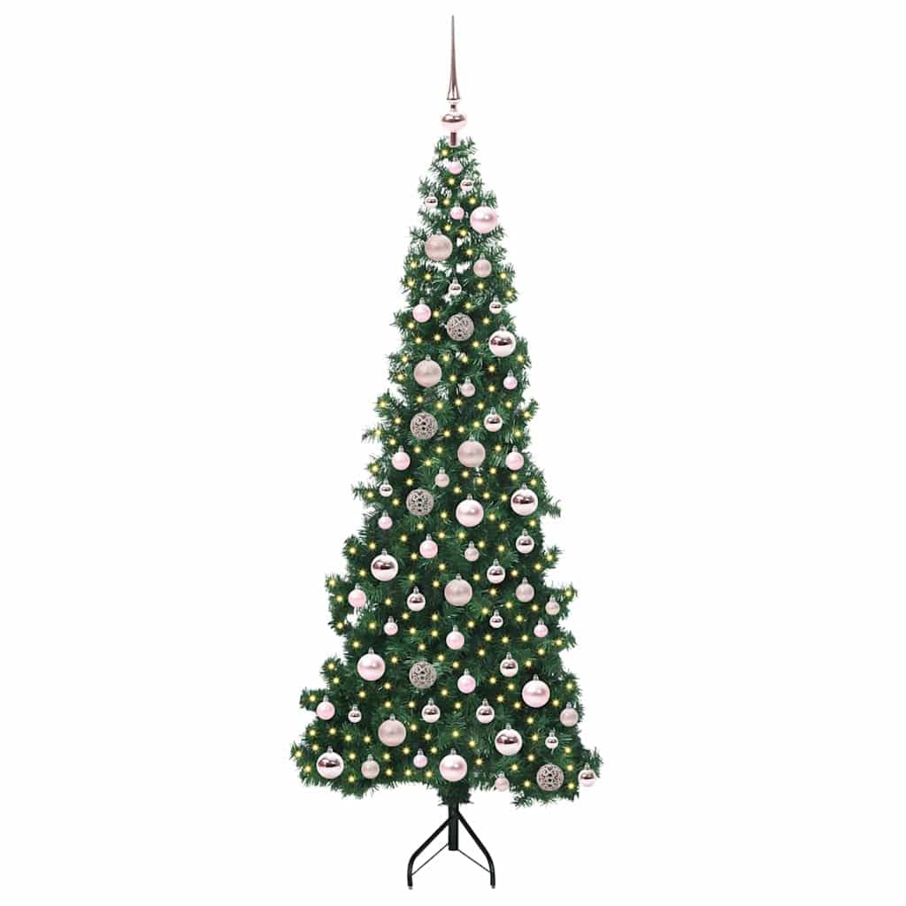 Kwadratowa sztuczna choinka, zielona, 180 cm, PCW i metal, z 300 diodami LED o ciepłej białej barwie, 8 trybów, nie zajmuje dużo miejsca w narożnikach, wewnątrz i na zewnątrz, 120 bombek