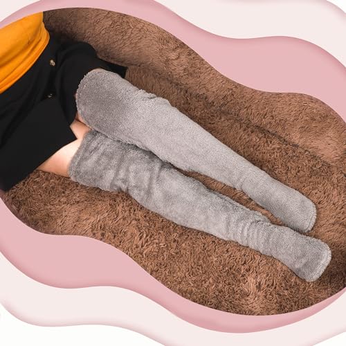 Image of BOXOB Over Knee High Fuzzy Socks, Thigh Snuggs Cozy Socks Winter Leg Warmers Plush Long Slipper Sleeping Stockings for Home