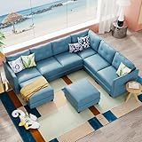 LLappuil Modular Sectional Sofa, Oversized U Shaped Sofa with Storage, Sectional Couch for Living Room, Faux Leather Fabric Waterproof Sofa, 7 Seats with Ottoman, Navy Blue