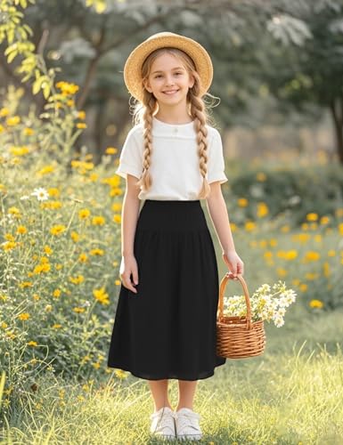 Image of Girls' Skirt A-Line Long Skirt School Uniform Skirt with Pockets, 4-13Y