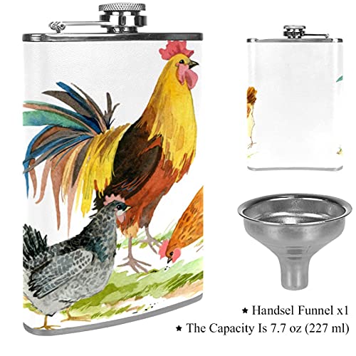 Liquor Hip Flask Chicken Flagon 8 Ounce Stainless Steel Pocket Drinking Flask Whiskey Flask With Funnel For Men And Women Festival Gift 3.6X6In #TOP2