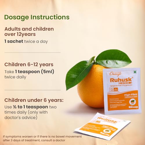 Image of Rusan Ruhusk Ispaghula /Isabgol Husk 3.5g Orange Flavour 30 Sachets | Constipation Relief & Digestive Health | Natural Fiber Supplements