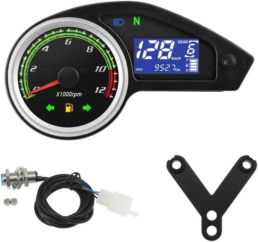 Speedometer Gauge Universal Motorcycle Speedometer Digital Dash with 12000RPM Taachometer Odometer Fuel for GY200 All 12V Motorcycle