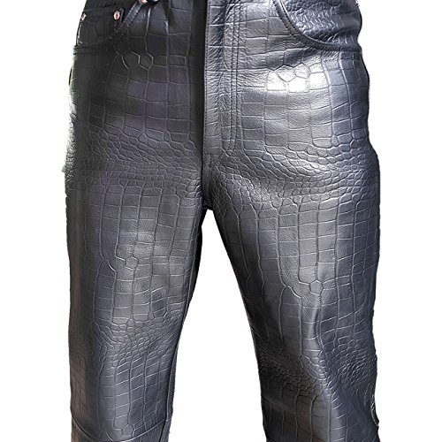 Mens Real Black Alligator/Crocodile Print Leather 501 Style Jeans Pants Trouser Bikers Club2